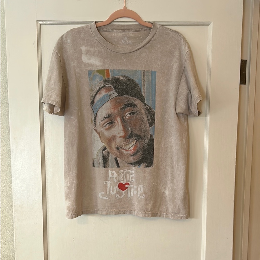 Gray and Cream Short Sleeve Tee with Tupac